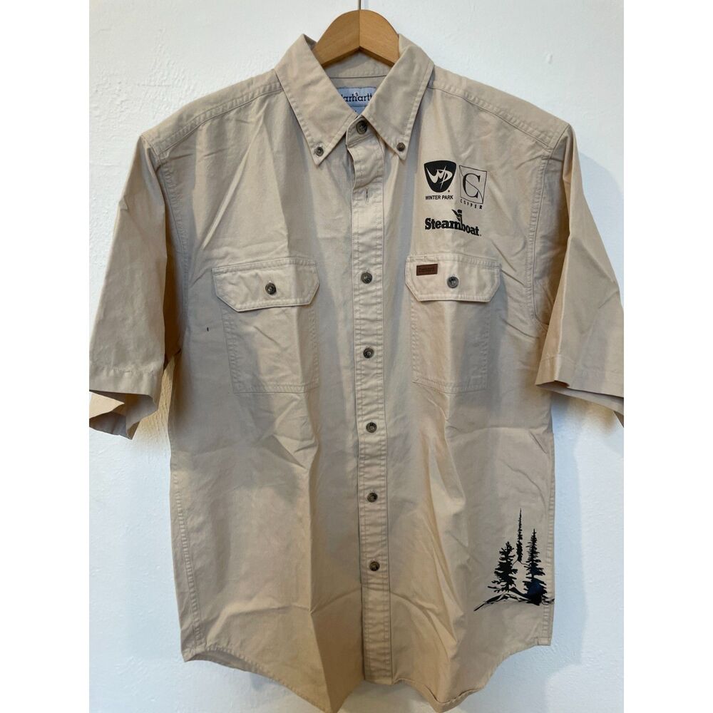 Rare Carhartt Winter Park Steam Boat Staff Button Down Guide Shirt Tan - Medium
